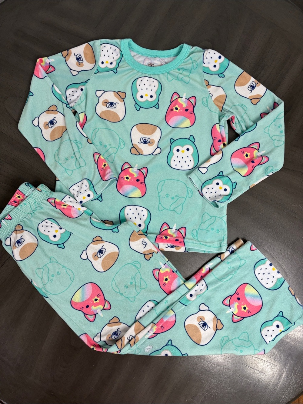 Squishmallows Mint Pajama Set with Multicolor Character Faces